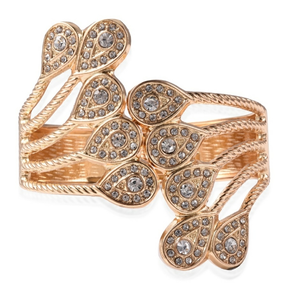 Austrian Crystal Bypass Bangle Goldtone Bracelet